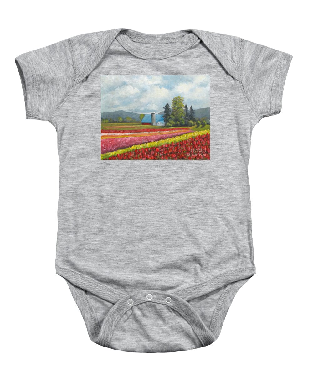 Skagit Valley Baby Onesie featuring the painting At Peterson and Avon Allen by Phyllis Howard