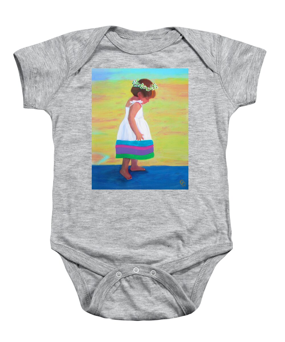 Girl Baby Onesie featuring the painting At The Beach by Deborah Boyd