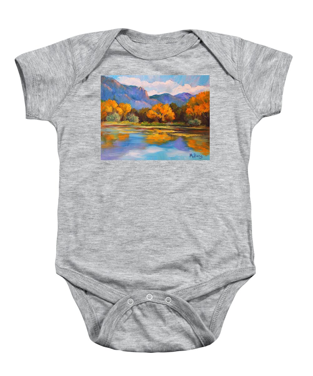 Landscape Baby Onesie featuring the painting Autumnal Reflections by Marian Berg