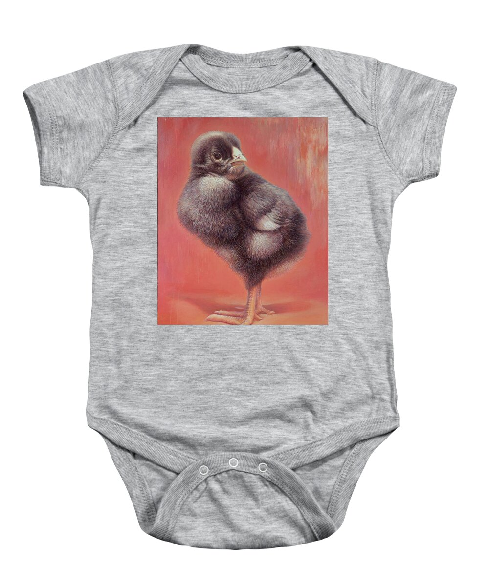 Chick Baby Onesie featuring the painting Baby Chick by Hans Droog