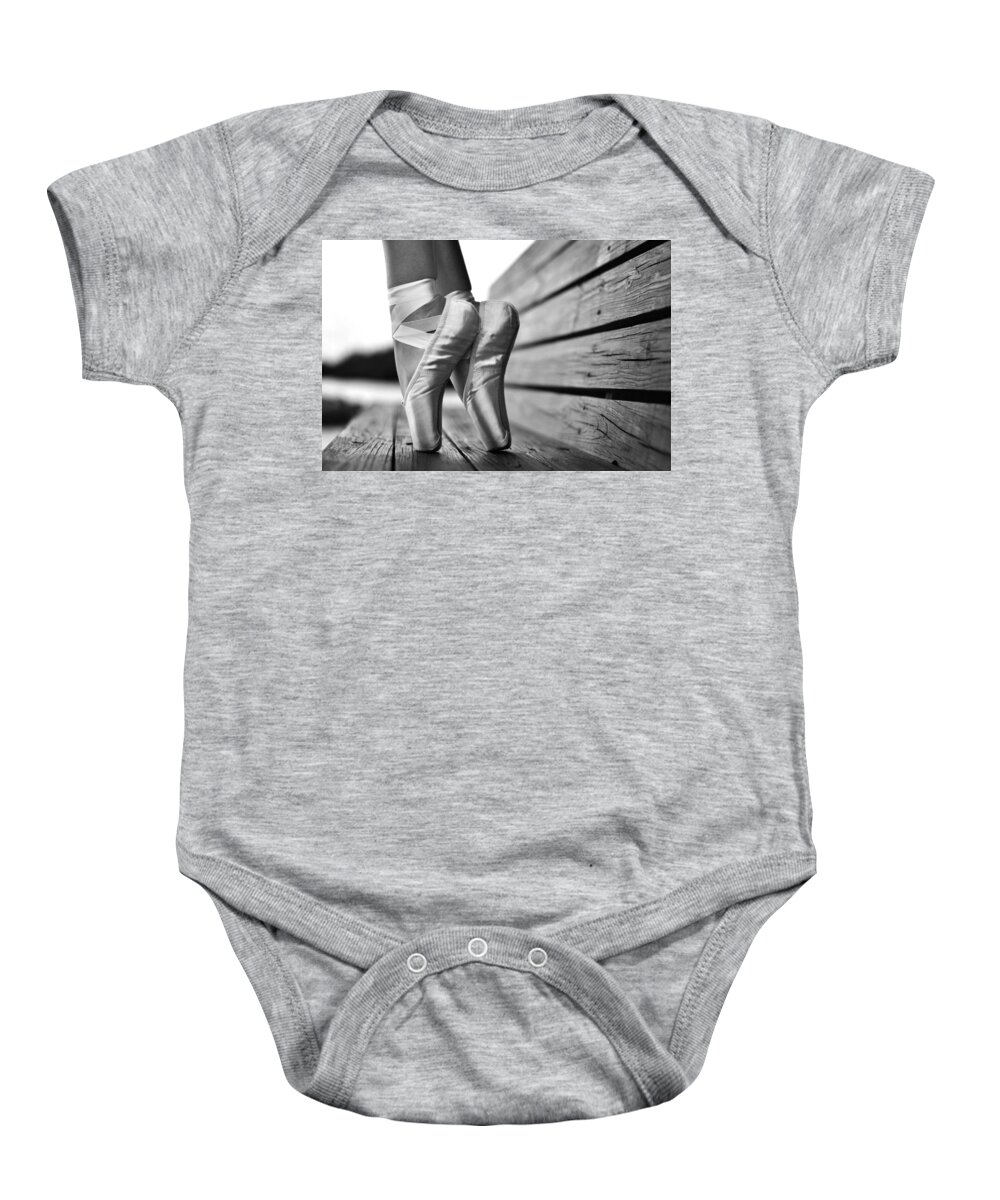 Dance Baby Onesie featuring the photograph balance BW by Laura Fasulo