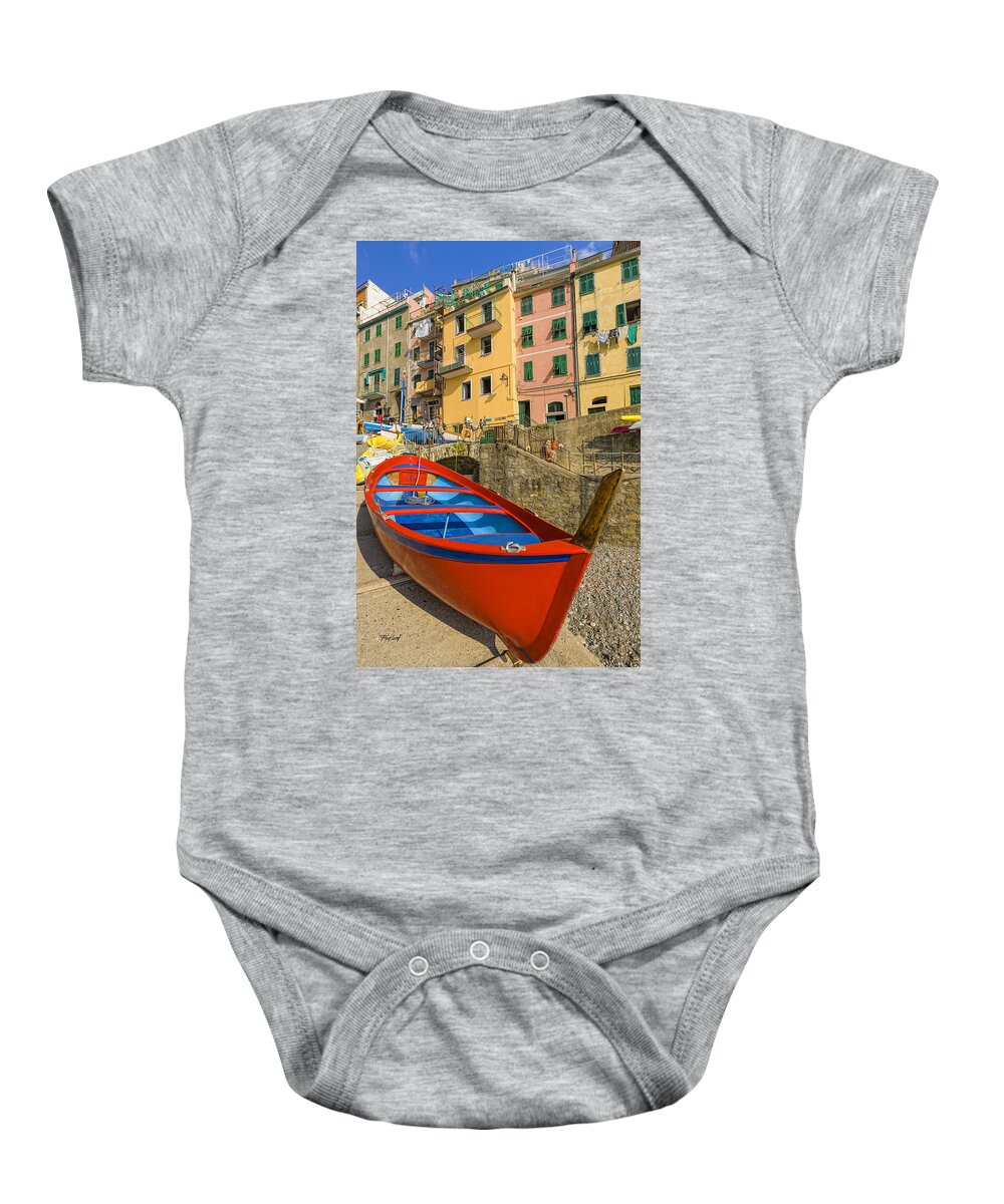 Red Baby Onesie featuring the photograph Barca rossa a Rio Maggiore by Fred J Lord