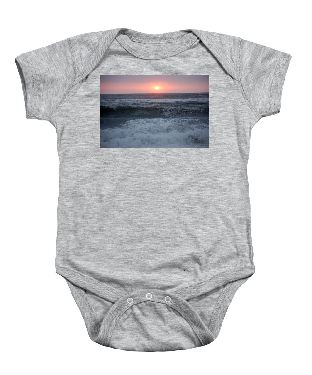 Beach Sunset Sand Waves Ocean Gold Bluffs Ca Or Baby Onesie featuring the photograph Beach Sunset by Holly Blunkall
