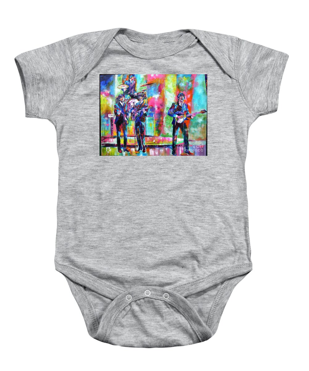 Beatles Baby Onesie featuring the painting Beatles Ed Sullivan Show by Leland Castro