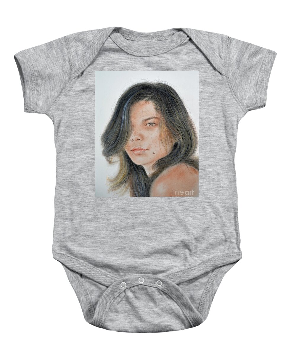 Drawing Baby Onesie featuring the drawing Beautiful and Sexy Actress Jeananne Goossen III by Jim Fitzpatrick