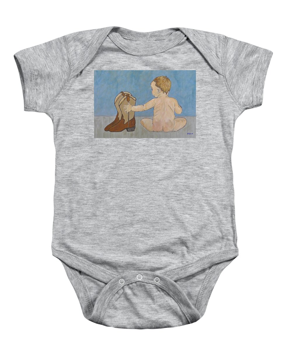 Infant Baby Onesie featuring the painting Big Boots to Fill by Ella Kaye Dickey