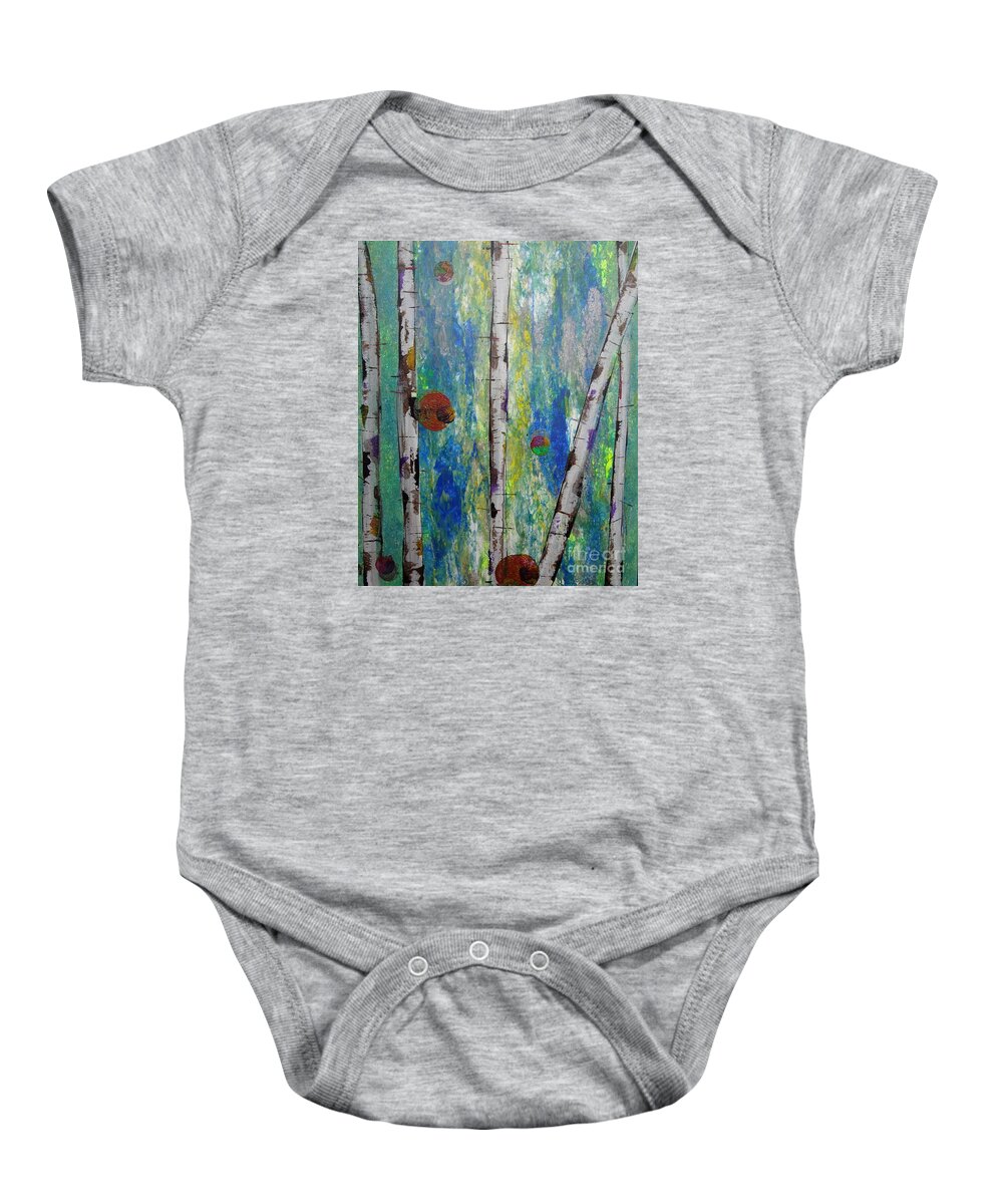 Birch Lt. Green 4 Baby Onesie featuring the painting Birch - Lt. Green 4 by Jacqueline Athmann