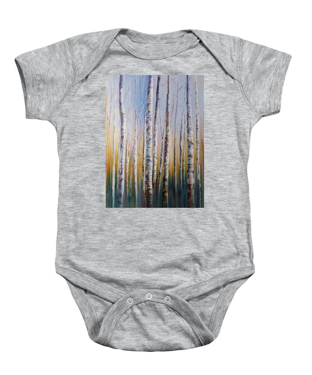 Landscape Baby Onesie featuring the painting Birch Thicket by Wayne Enslow