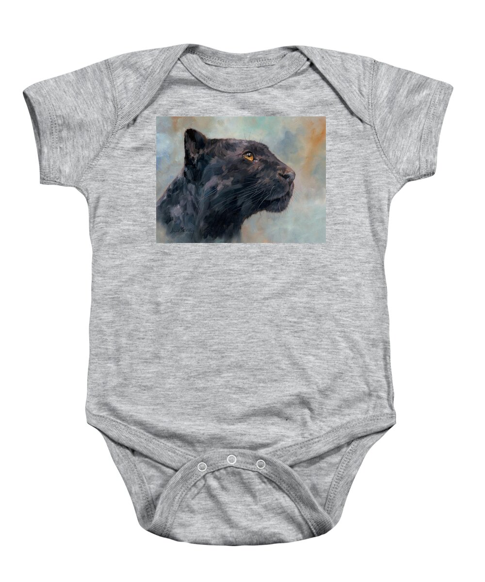 Panther Baby Onesie featuring the painting Black Panther by David Stribbling