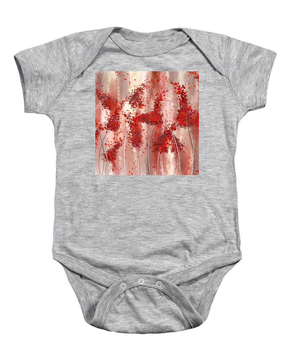 Marsala Baby Onesie featuring the painting Blooming Passion- Marsala Art by Lourry Legarde