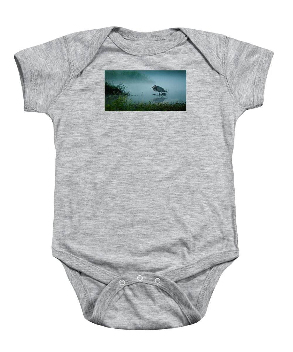 Nature Baby Onesie featuring the photograph Blue Heron Morning by Deborah Smith