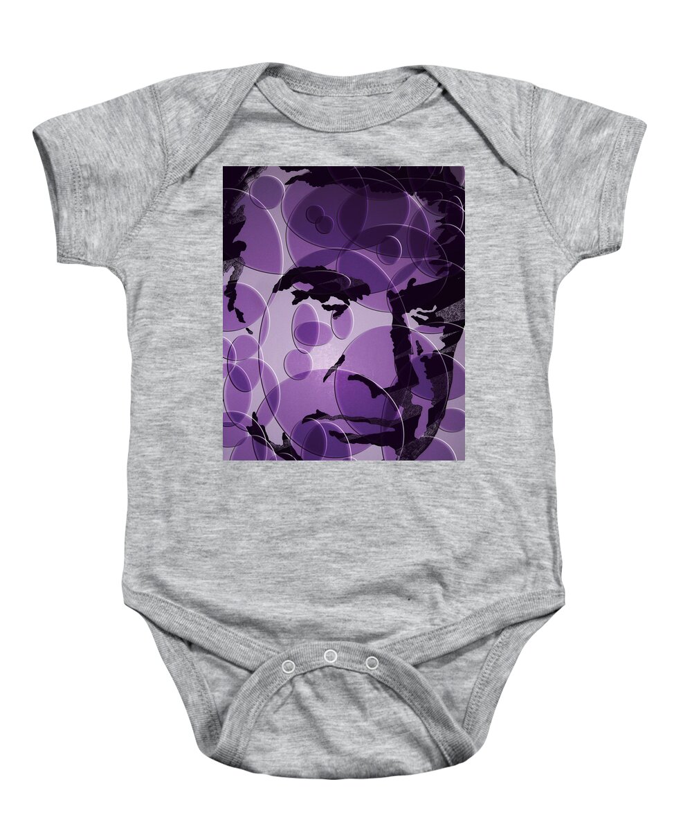 James Bond Baby Onesie featuring the painting The Man In Purple Circles by Robert Margetts
