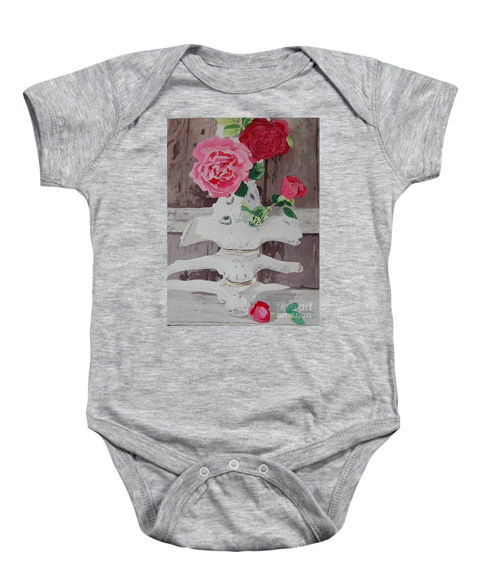 Nature Baby Onesie featuring the painting Bones and Roses by Terry Holliday