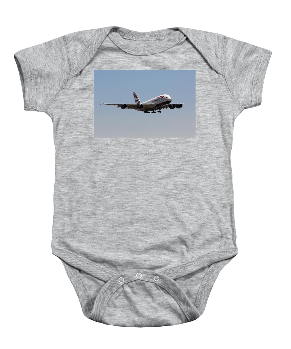 A-380 Baby Onesie featuring the photograph British Airways A380 by John Daly