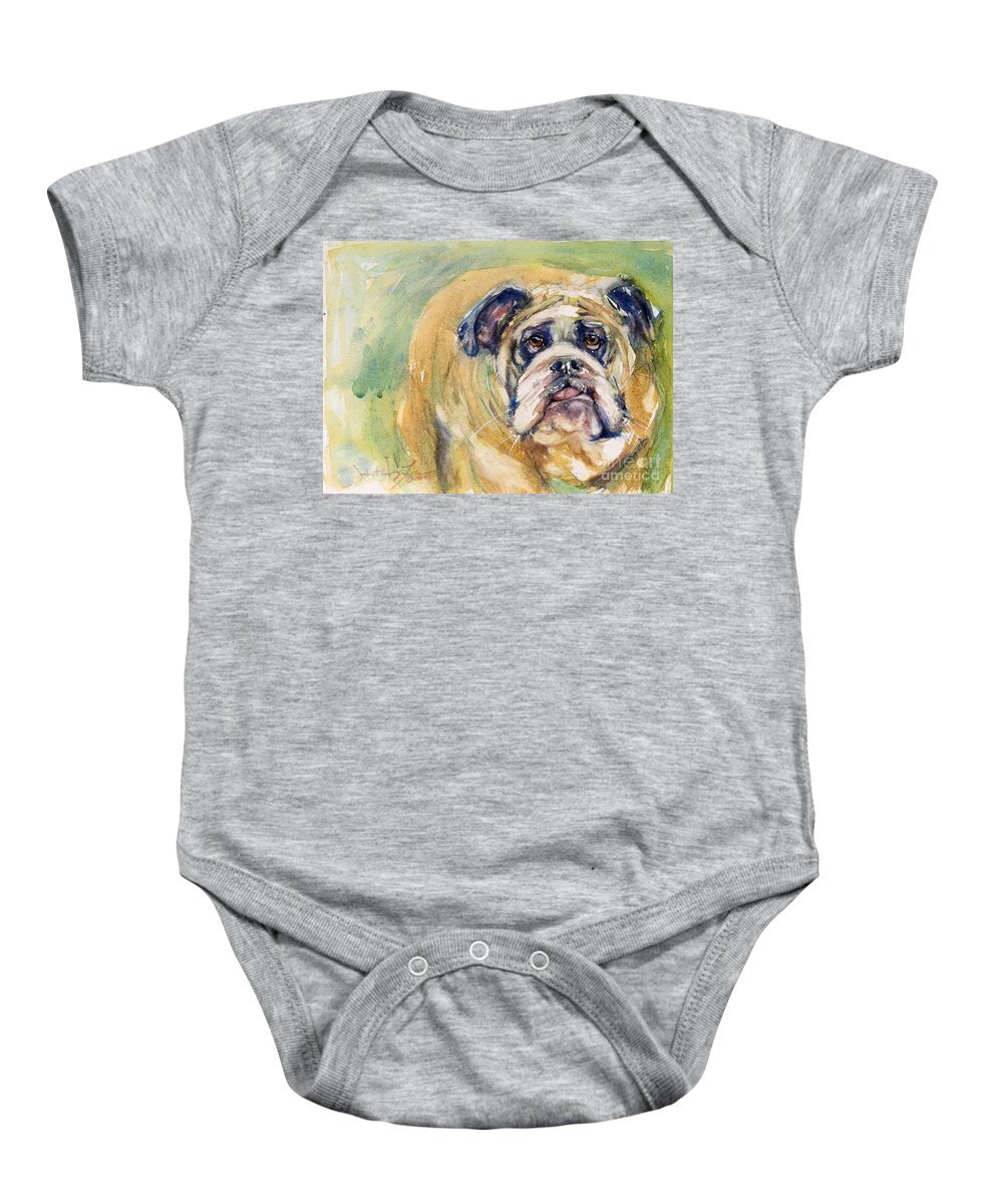 Dog Baby Onesie featuring the painting Bulldog by Judith Levins