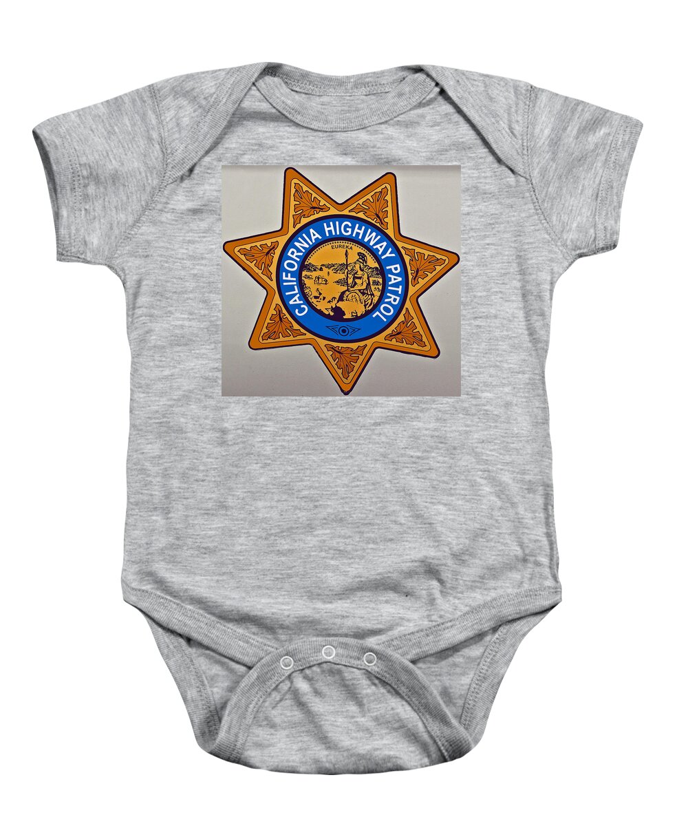 Sign Baby Onesie featuring the photograph California Highway Patrol #1 by Tikvah's Hope
