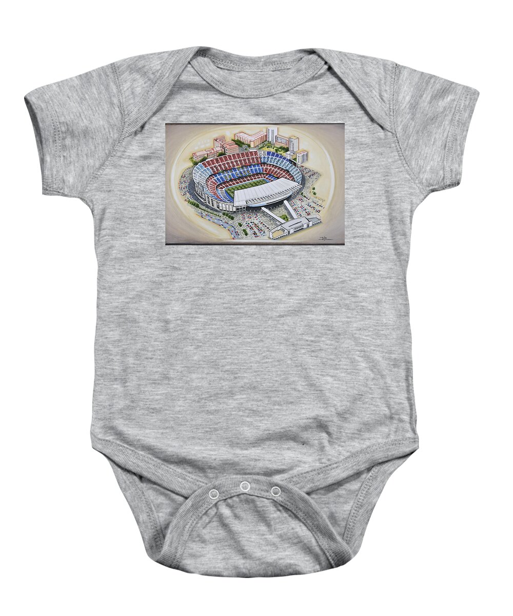 Art Baby Onesie featuring the painting Camp Nou - Barcelona FC by D J Rogers