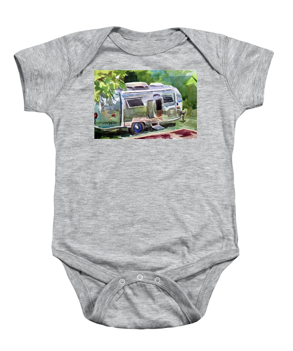 1962 Airstream Baby Onesie featuring the painting Camping In Style by Spencer Meagher