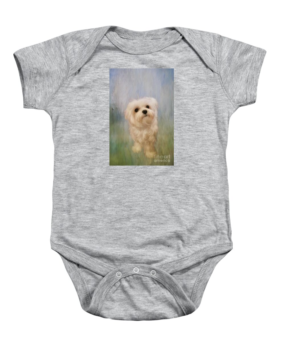 Dog Baby Onesie featuring the digital art Can We Play Now by Lois Bryan