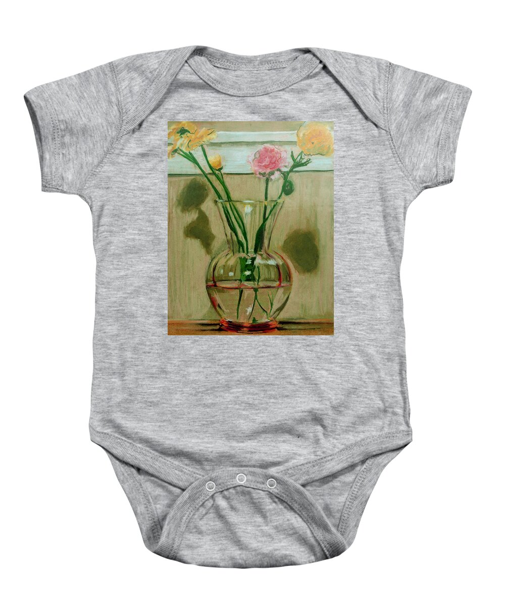 Carnations Baby Onesie featuring the drawing Carnations by Anita Dale Livaditis