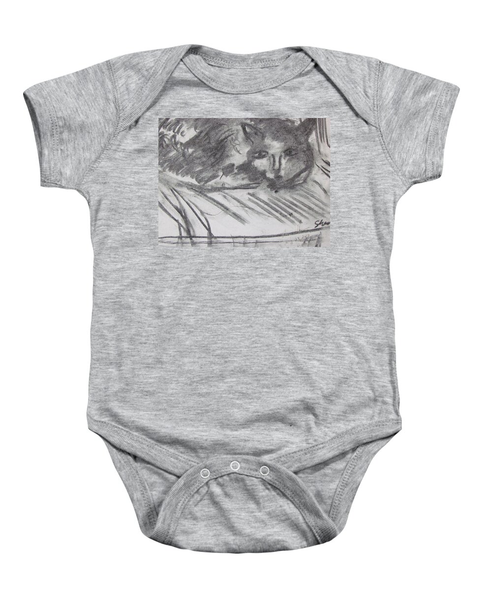 Cat Baby Onesie featuring the painting Cat Relaxing by Shea Holliman