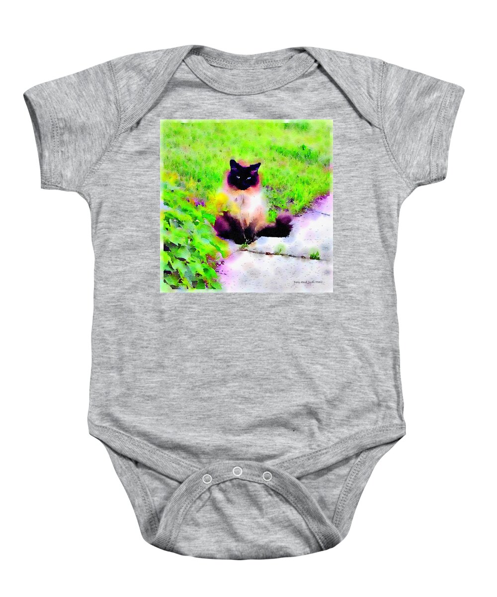 Artistic Cat Baby Onesie featuring the digital art Cat Watching by Donald and Judi Hall