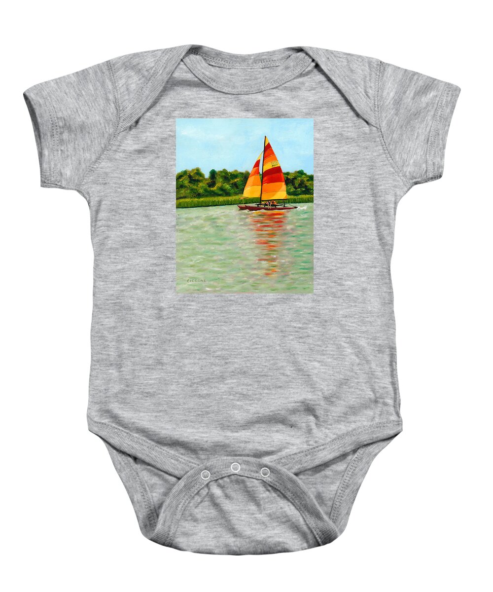 Seascape Baby Onesie featuring the painting Catamaran by Jill Ciccone Pike