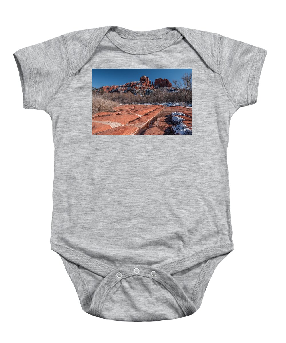 Cathedral Rock Baby Onesie featuring the photograph Cathedral Rock Winter by Tam Ryan