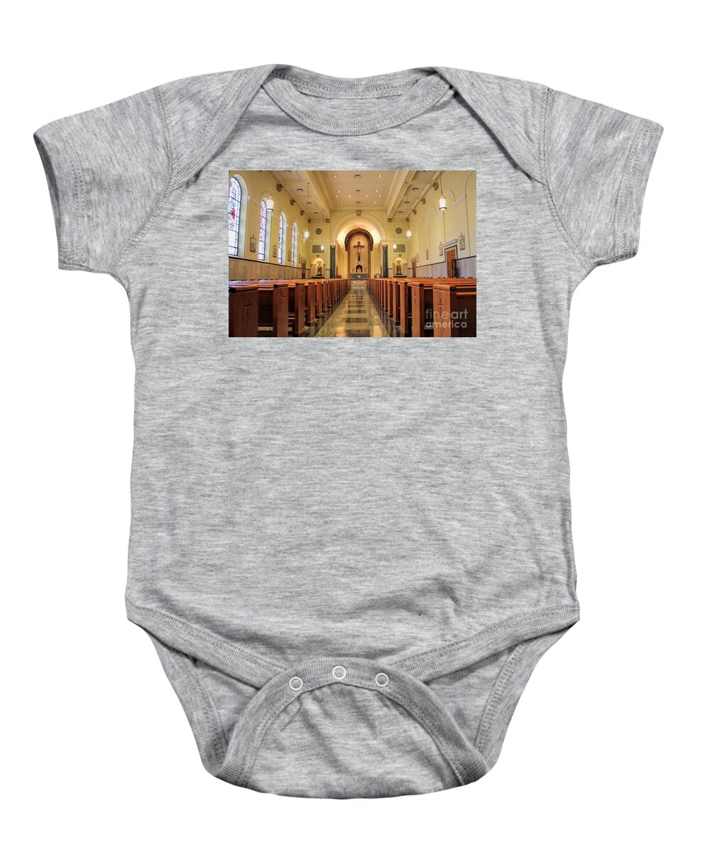 Chapel Baby Onesie featuring the photograph Chapel Interior 01 by Carlos Diaz