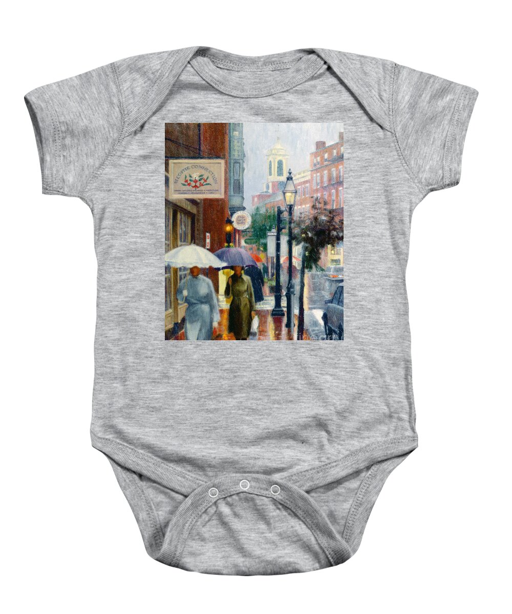 Charles Street Baby Onesie featuring the painting Charles Street Umbrellas by Candace Lovely
