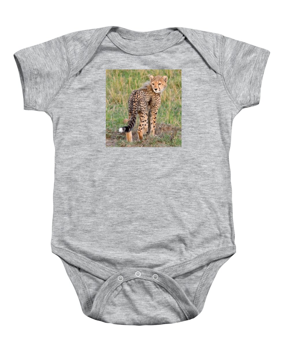 Cute Baby Onesie featuring the photograph Cheetah Cub Looking Your Way by Tom Wurl