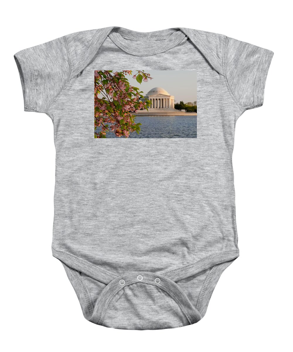 America Baby Onesie featuring the photograph Cherry Blossoms and the Jefferson Memorial 3 by Mitchell R Grosky