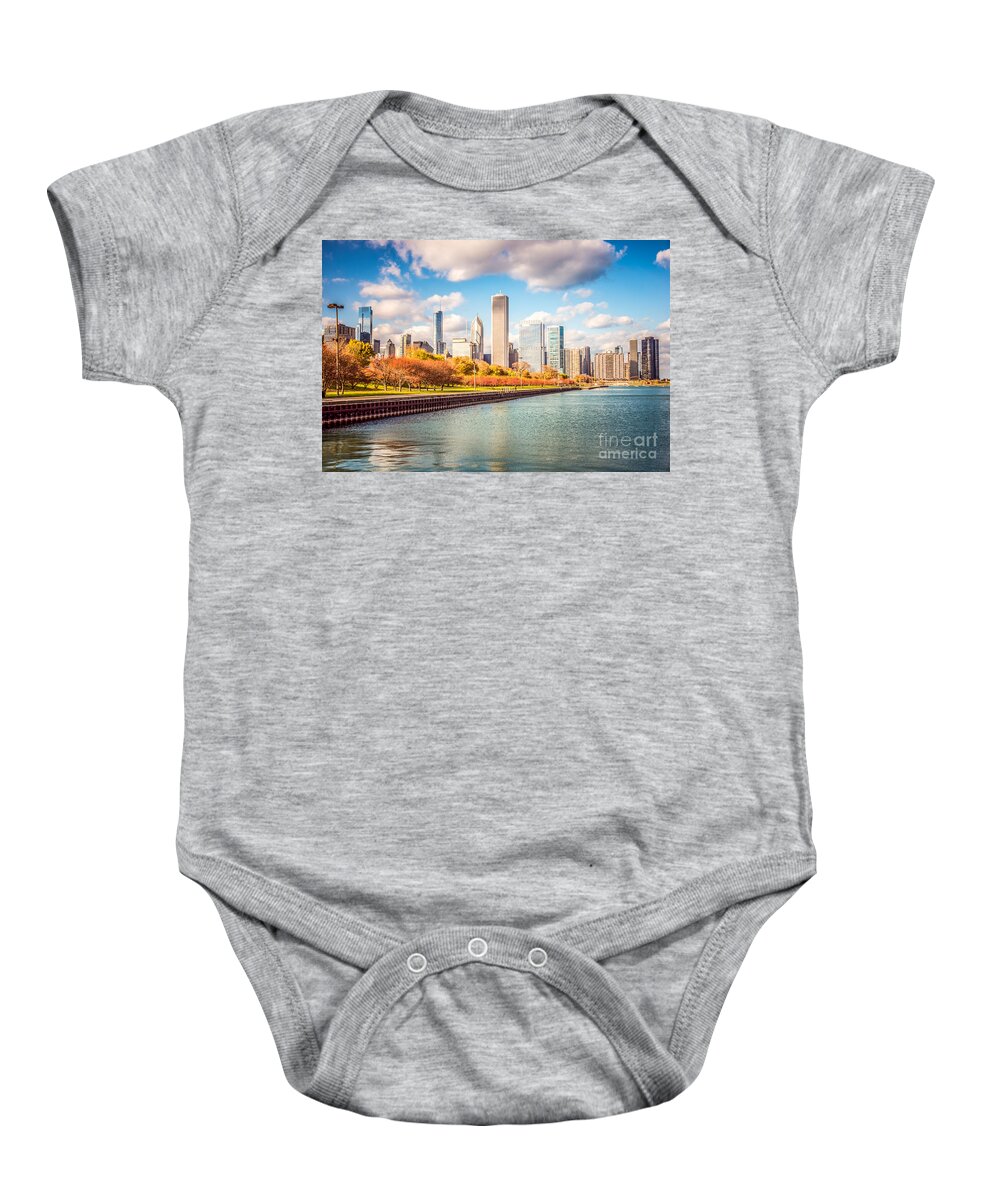 America Baby Onesie featuring the photograph Chicago Skyline and Lake Michigan Photo by Paul Velgos