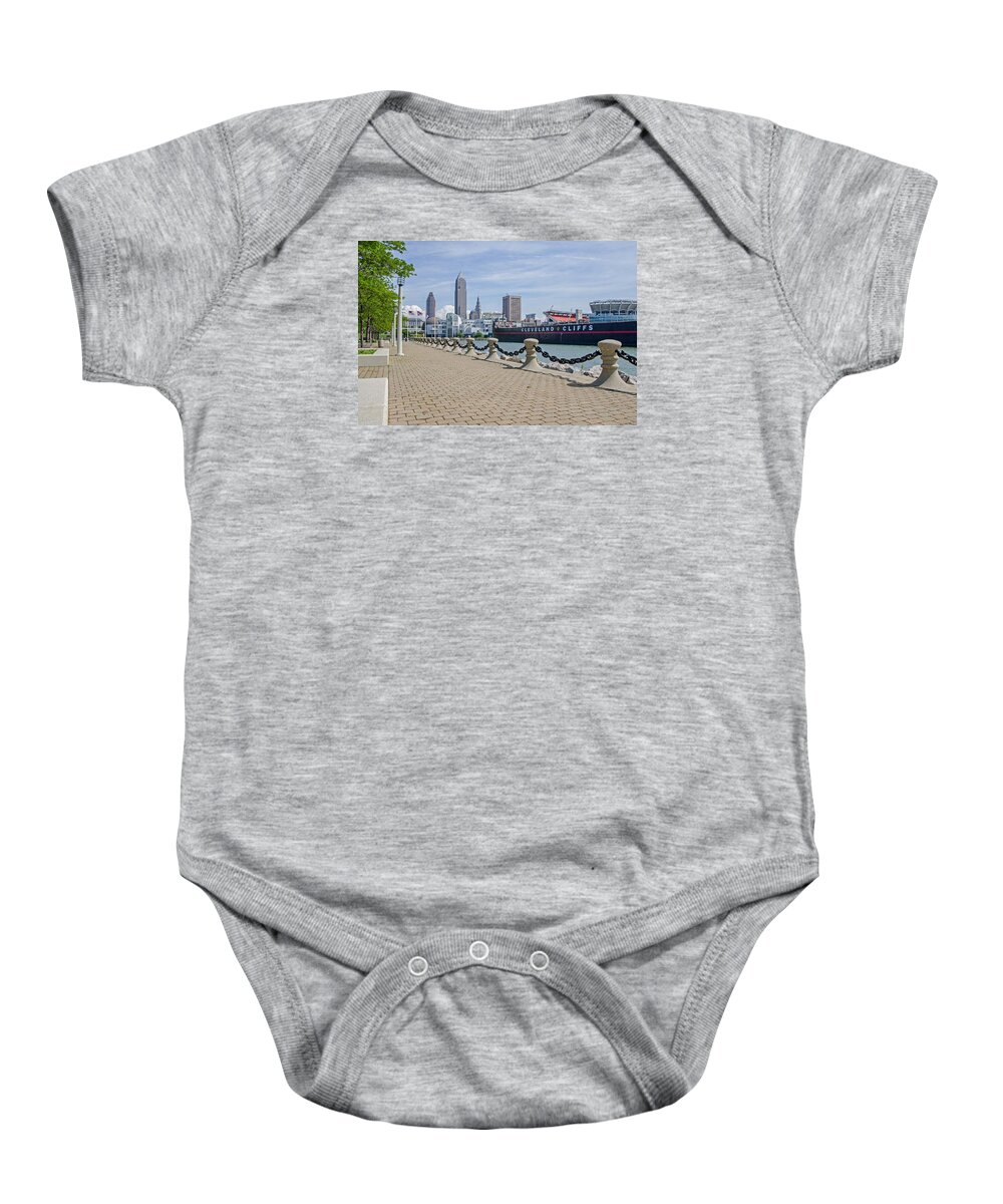 Cleveland Baby Onesie featuring the photograph Cleveland Lake Front by Susan McMenamin