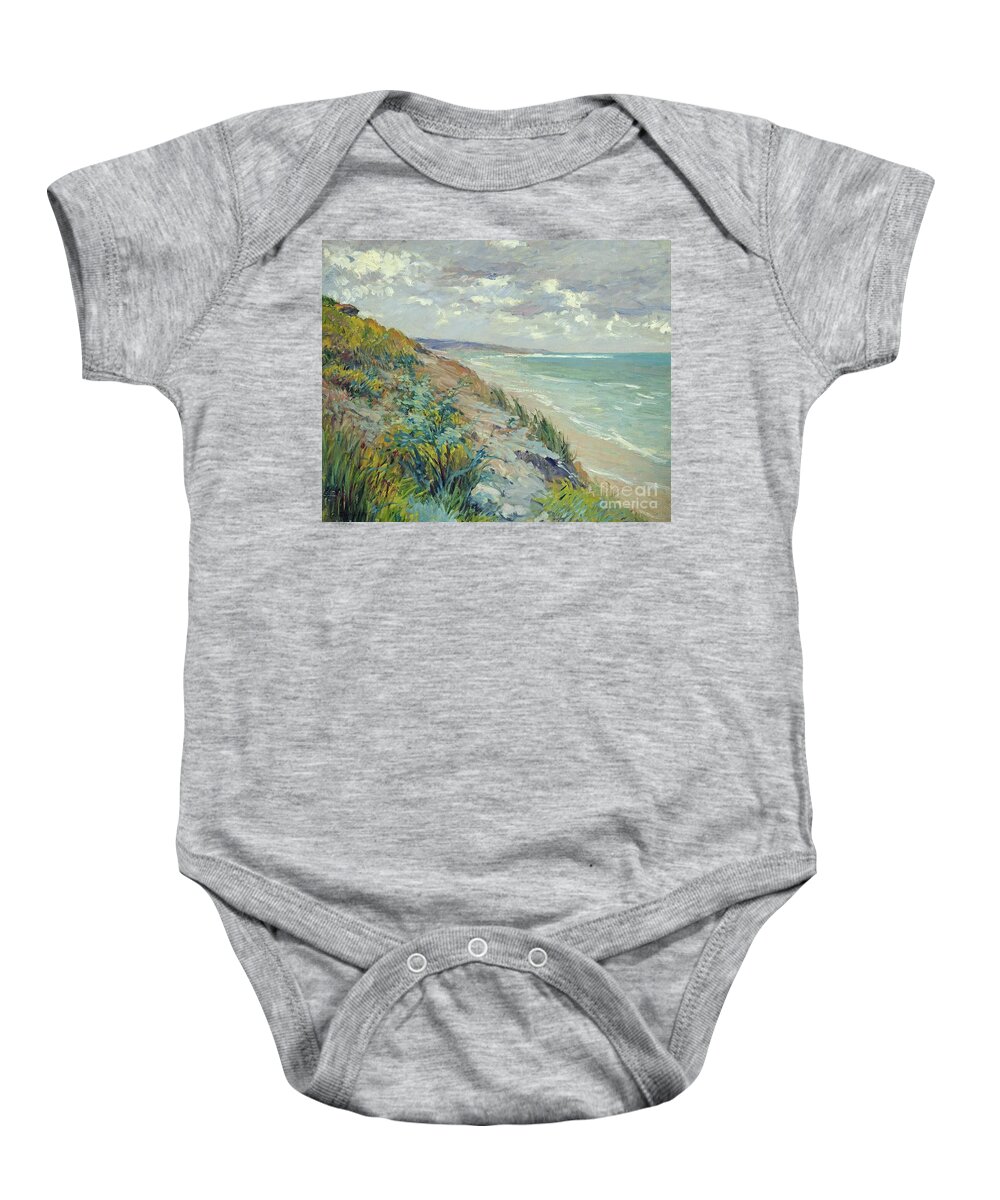 Beach Baby Onesie featuring the painting Cliffs by the sea at Trouville by Gustave Caillebotte