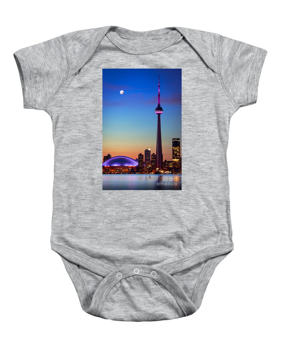 America Baby Onesie featuring the photograph CN Tower at Dusk by Inge Johnsson