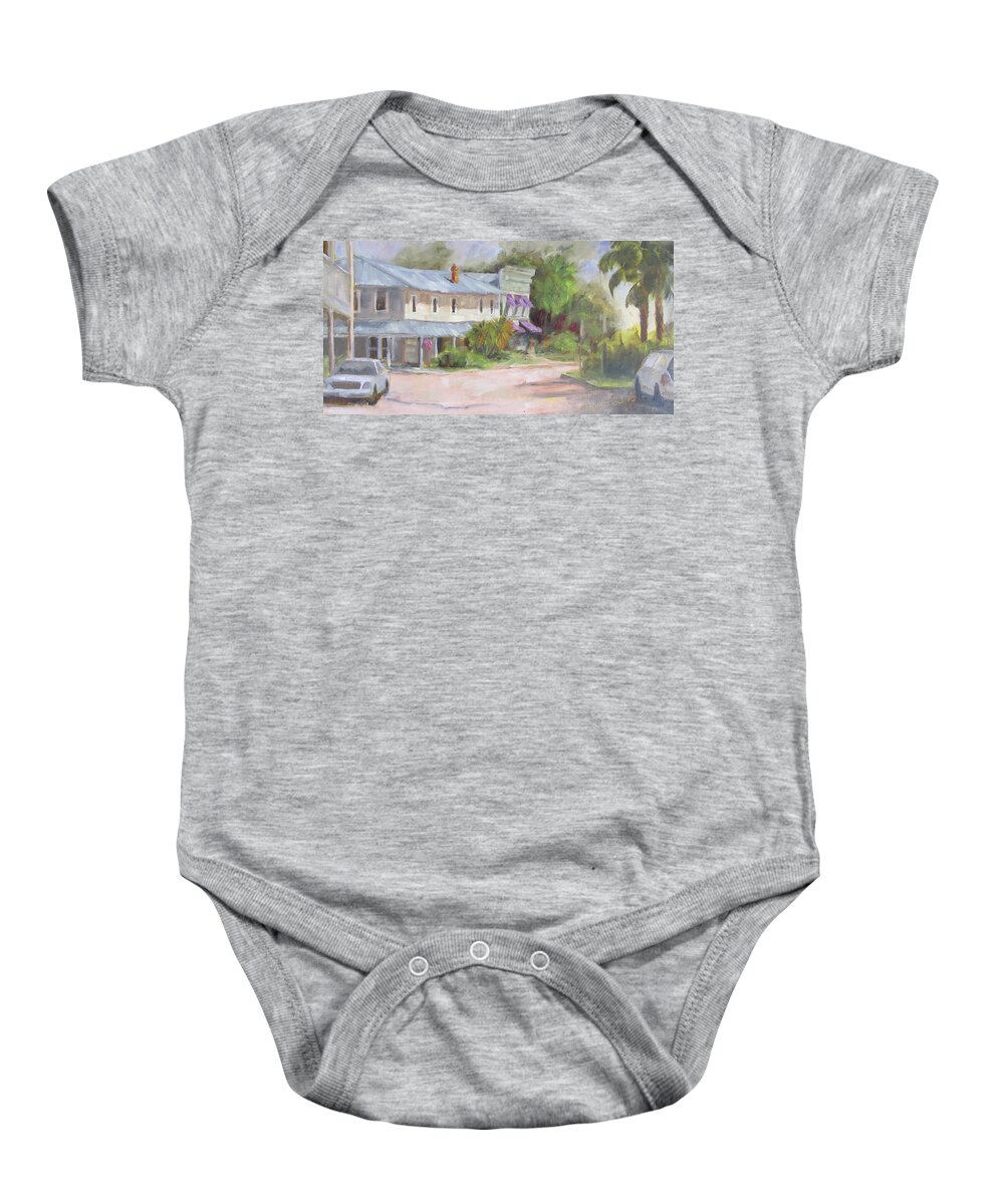 Apalachicola Baby Onesie featuring the painting Commerce Street Apalach by Susan Richardson