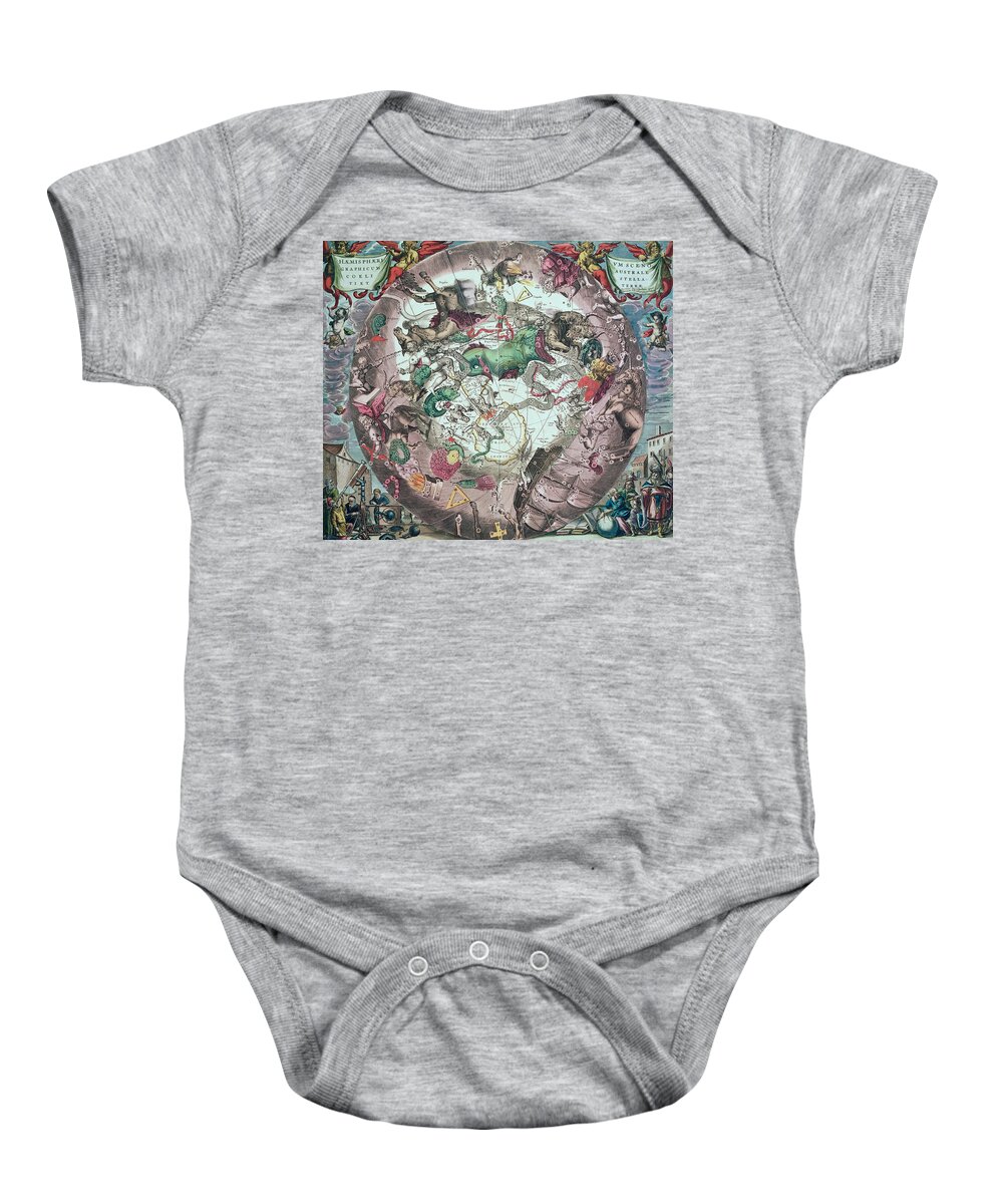 Map Baby Onesie featuring the drawing Constellations Of The Southern Hemisphere, From The Celestial Atlas, Or The Harmony Of The Universe by Andreas Cellarius