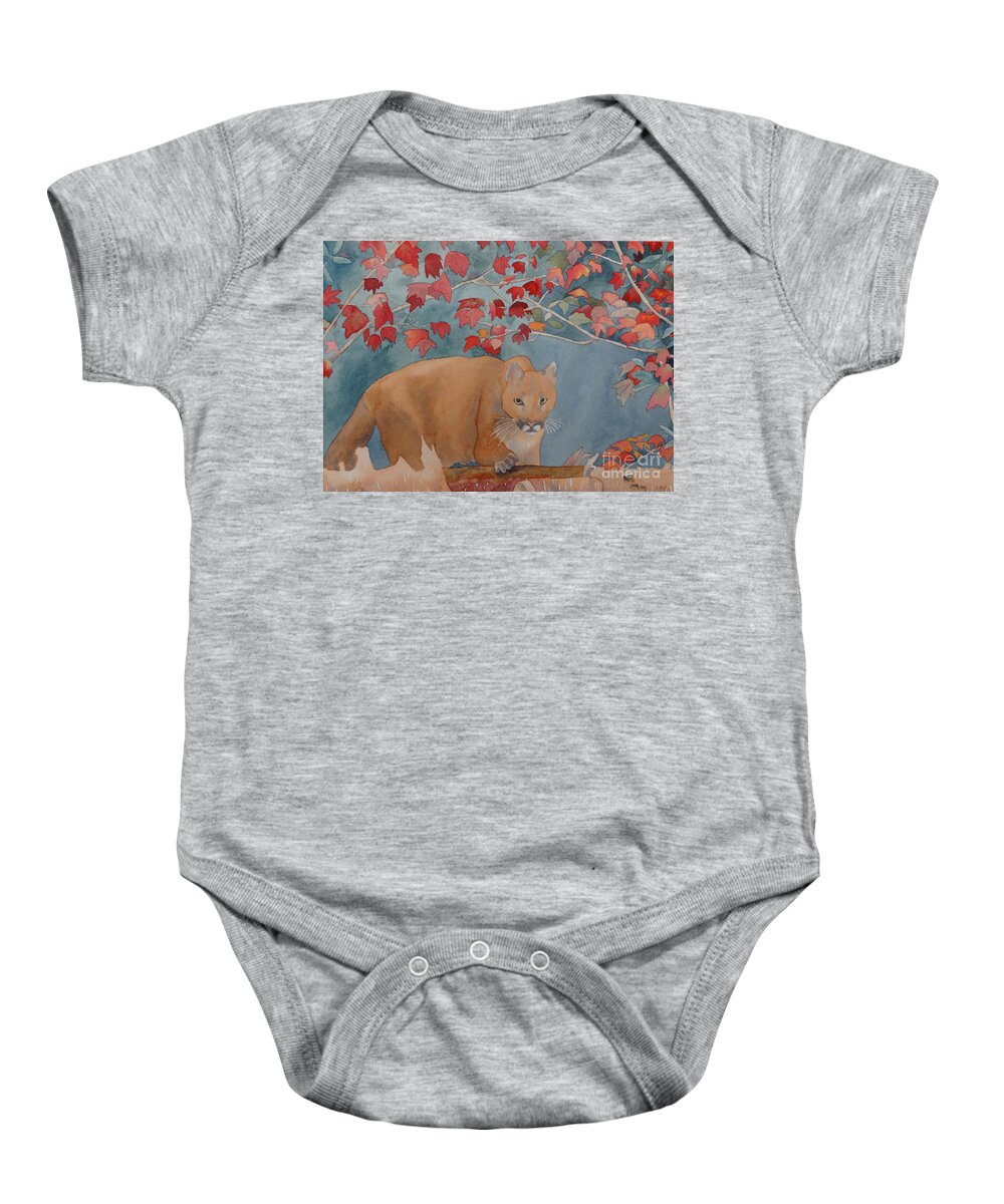 Cougar Baby Onesie featuring the painting Cougar by Laurel Best