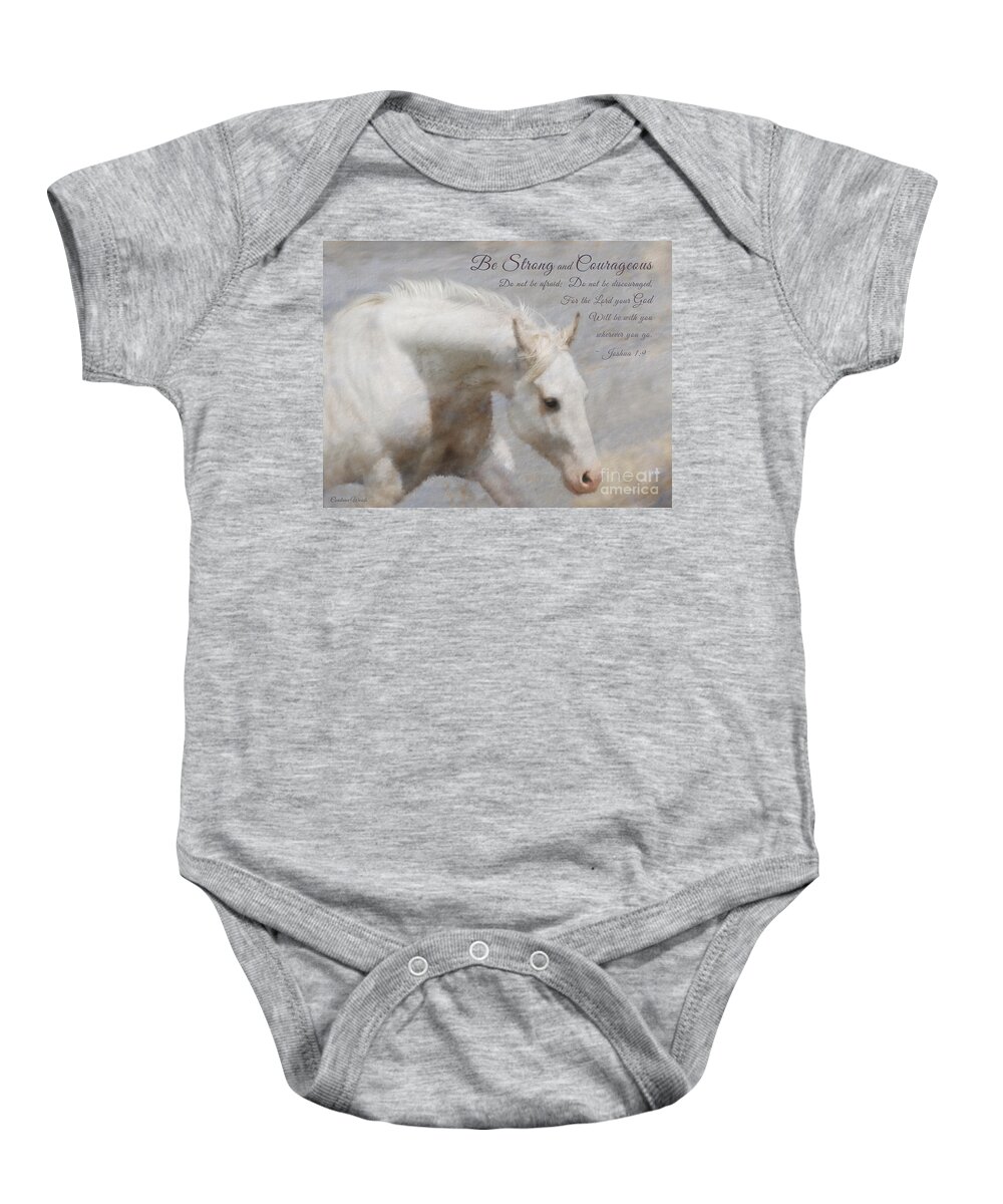Horse Painting Baby Onesie featuring the digital art White Horse Courage by Constance Woods