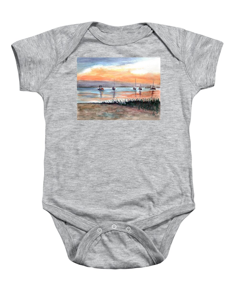 Harbor Baby Onesie featuring the painting Cove sunrise by Clara Sue Beym