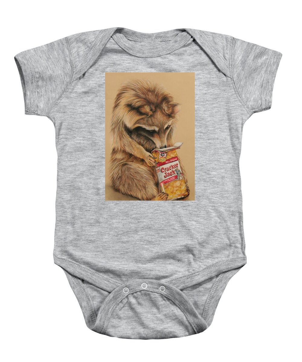 Crack Jack Baby Onesie featuring the drawing Cracker Jack Bandit by Jean Cormier