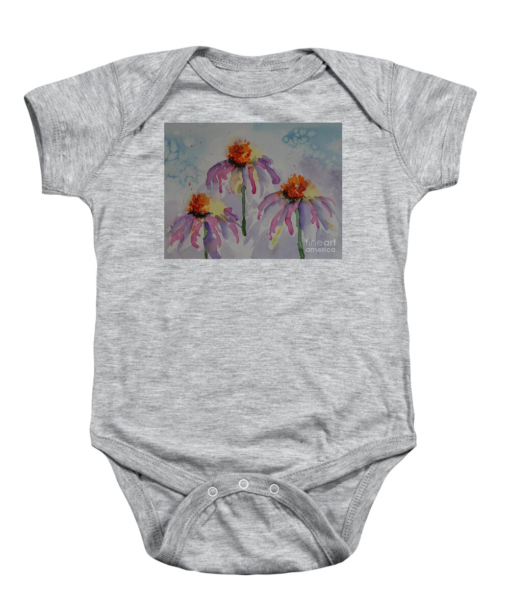 Cone Flowers Baby Onesie featuring the painting Crazy Cone Flowers by Gretchen Bjornson