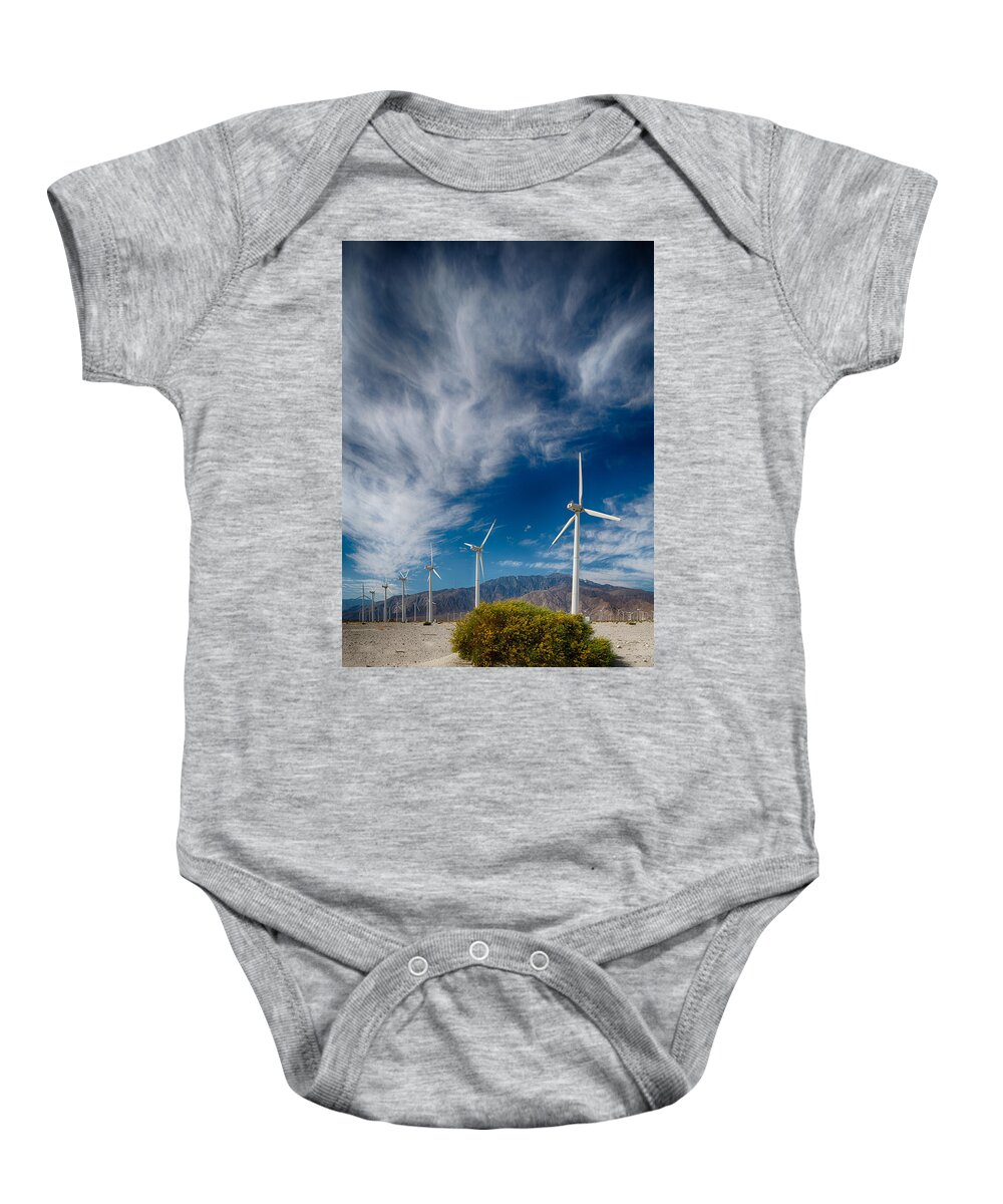 Wind Turbine Baby Onesie featuring the photograph Creosote and Wind Turbines by Scott Campbell