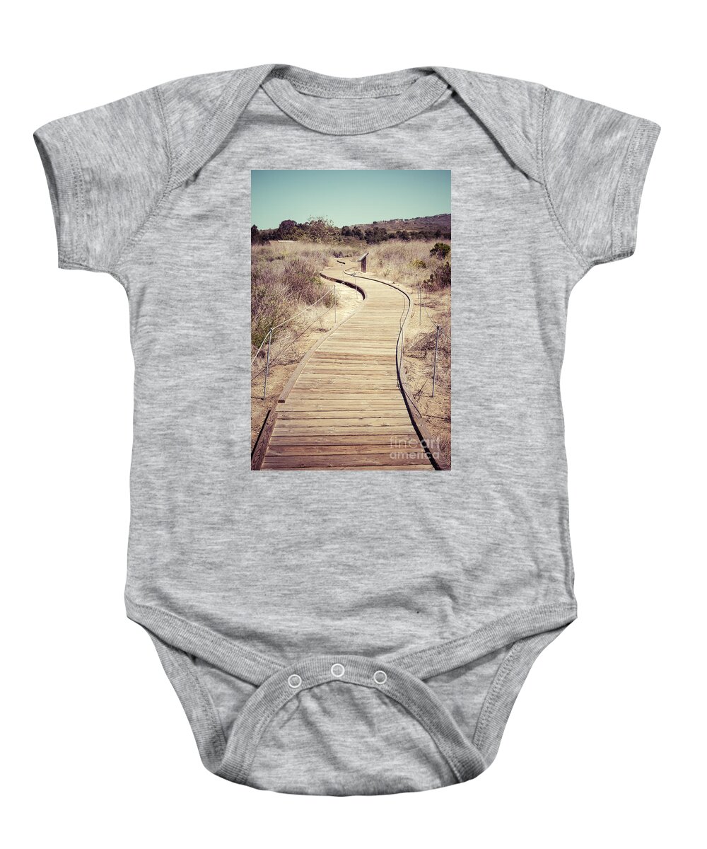 1960s Baby Onesie featuring the photograph Crystal Cove Wooden Walkway Vintage Photo by Paul Velgos