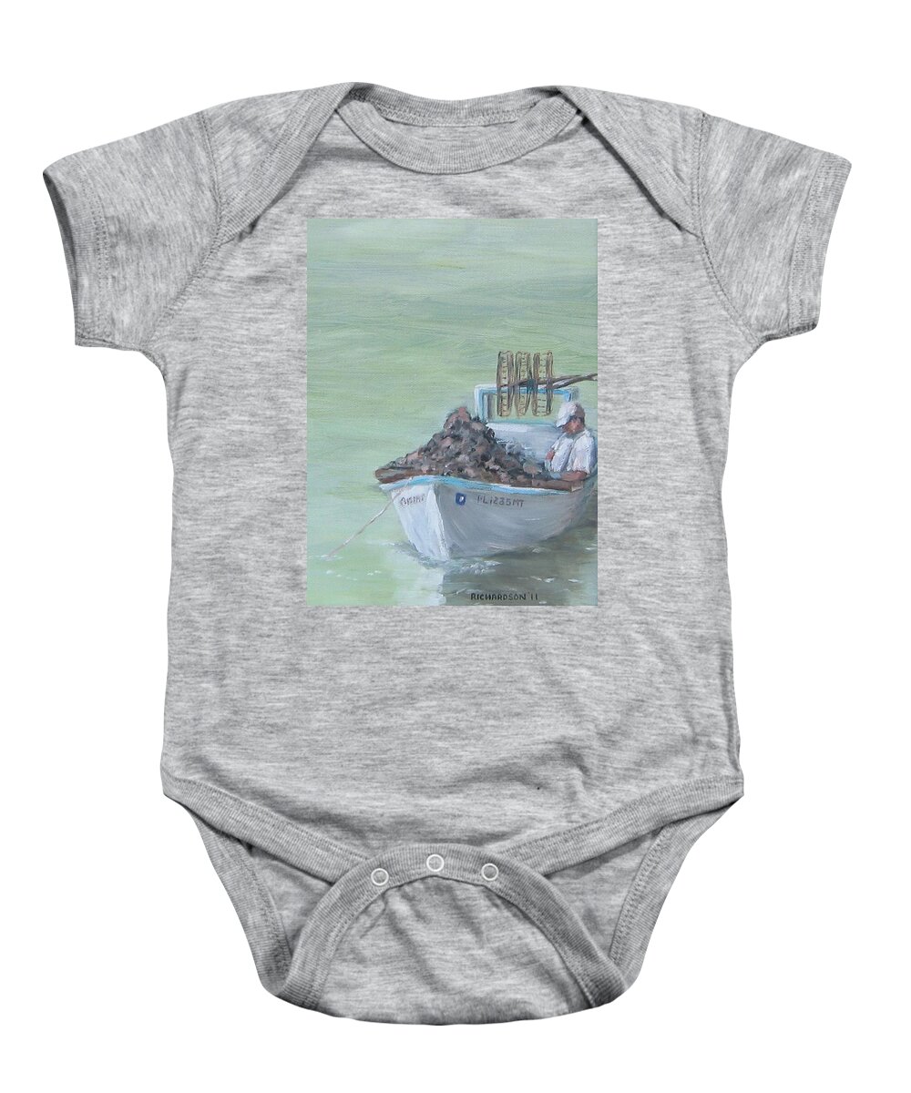 Oysters Baby Onesie featuring the painting Culling the Catch by Susan Richardson