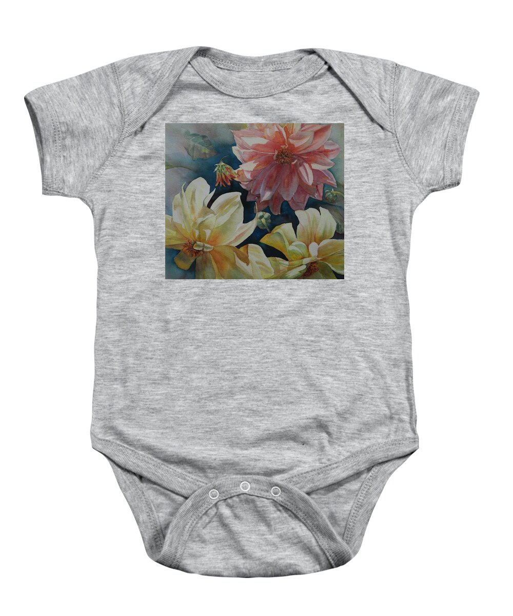 Flowers Baby Onesie featuring the painting Cynthia's Dahlias by Ruth Kamenev