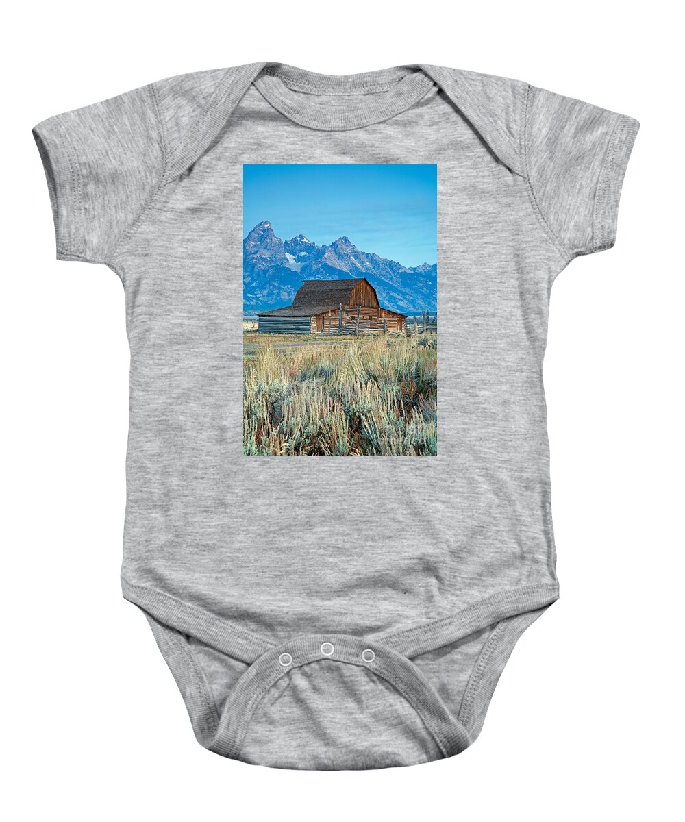 Grand Teton Np Baby Onesie featuring the photograph Dawn at Moulton Barn Grand Teton National Park by Fred Stearns