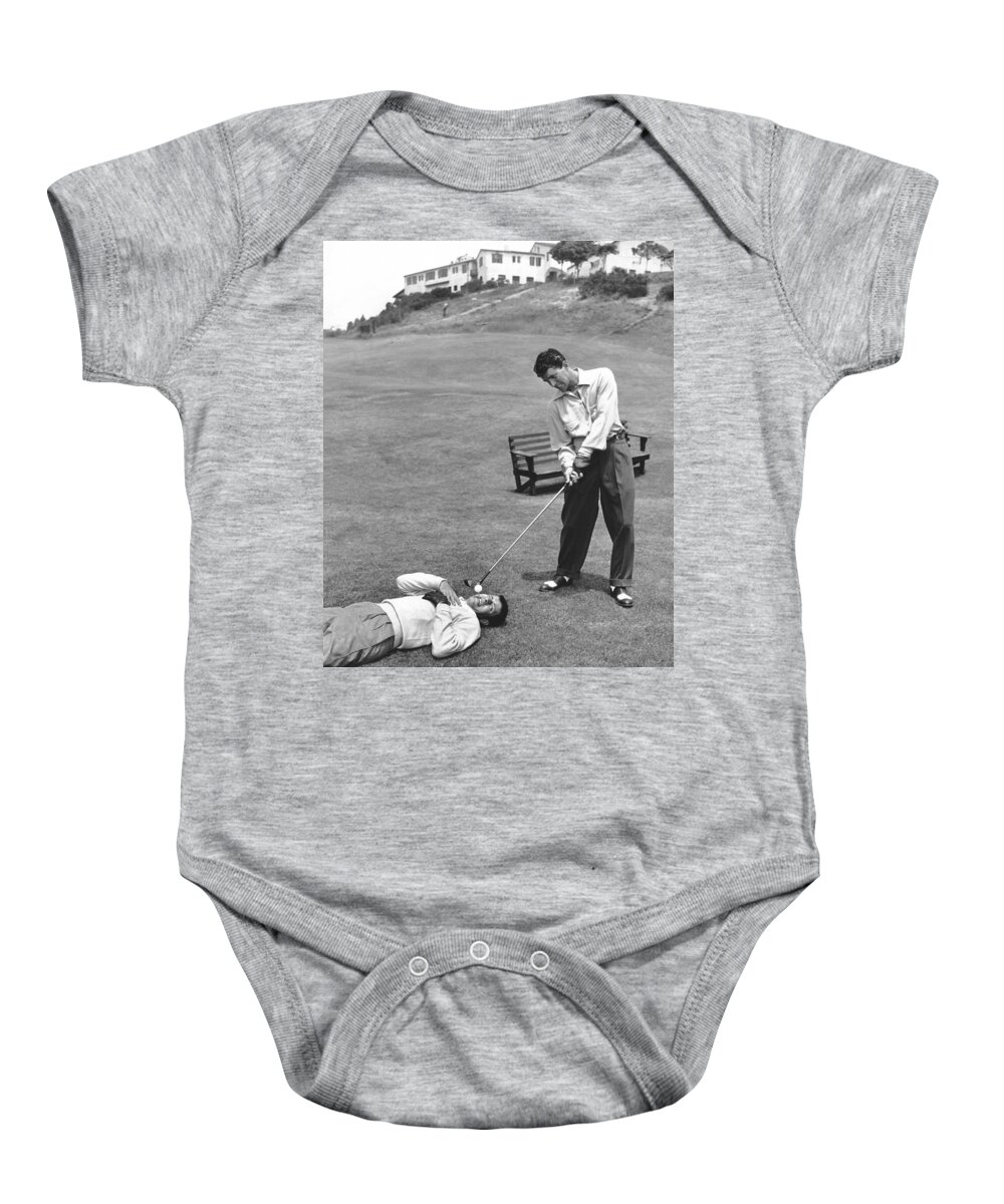 1953 Baby Onesie featuring the photograph Dean Martin and Jerry Lewis Golf by Underwood Archives