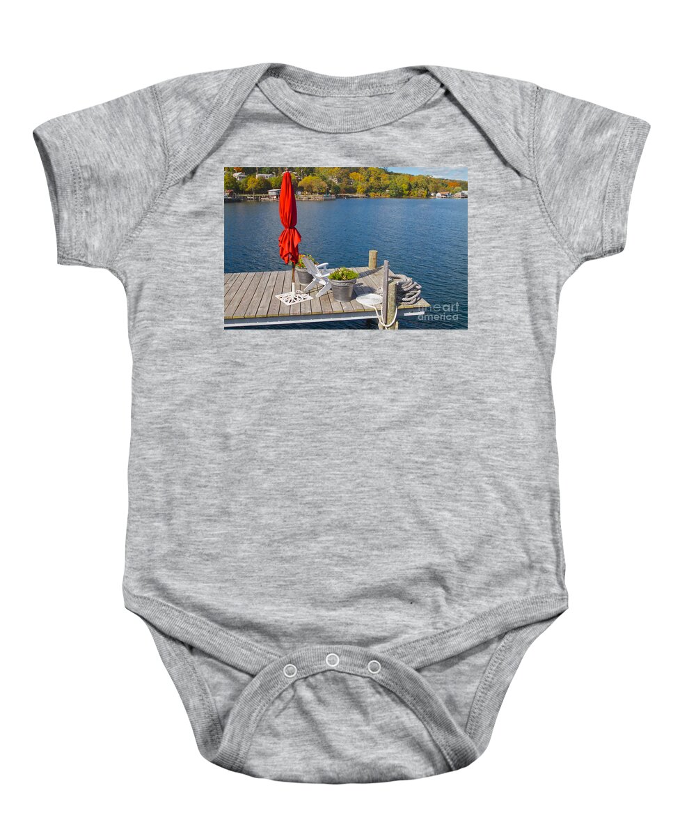 Watkins Glen Baby Onesie featuring the photograph Dock by the Bay by William Norton